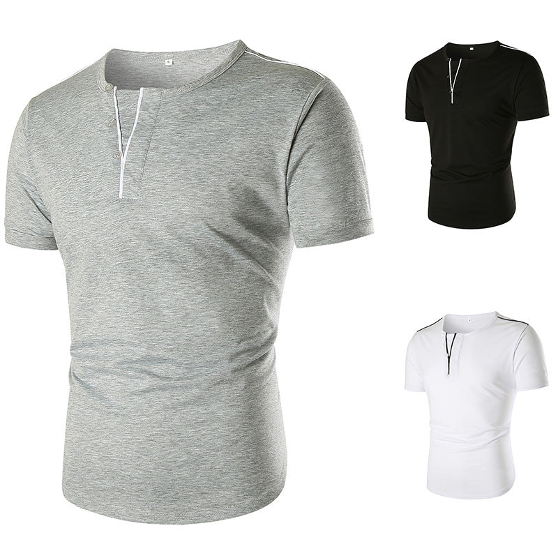 Herren Kurzarm T-Shirt mit halber Knopfleiste und kontrastierenden Nähten Echoarchiv