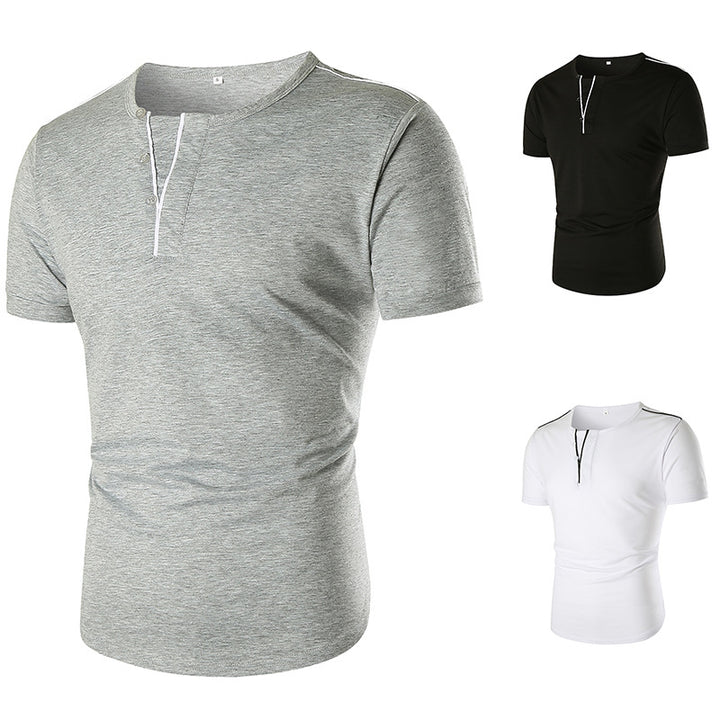 Herren Kurzarm T-Shirt mit halber Knopfleiste und kontrastierenden Nähten Echoarchiv