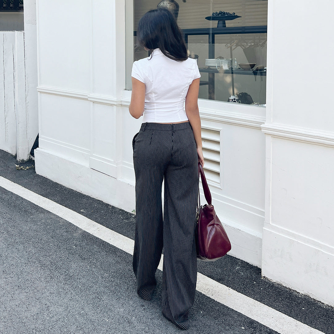 Damen weite Hochtaillierte Stoffhose mit Streifenmuster Echo Archiv