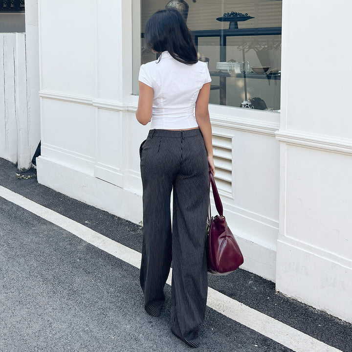 Damen weite Hochtaillierte Stoffhose mit Streifenmuster Echo Archiv