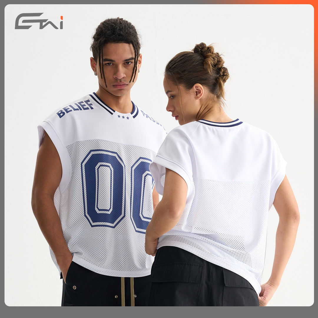 Unisex Atmungsaktives Mesh-Sporttop ohne Ärmel mit geripptem Polokragen Echo Archiv