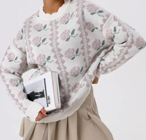 Damen Modischer Pullover mit floralen Mustern – Mavelle