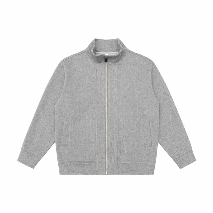 Unisex Leichte Stehkragen‑Jacke aus Fischgrät‑Struktur mit durchgehendem Reißverschluss Echoarchiv