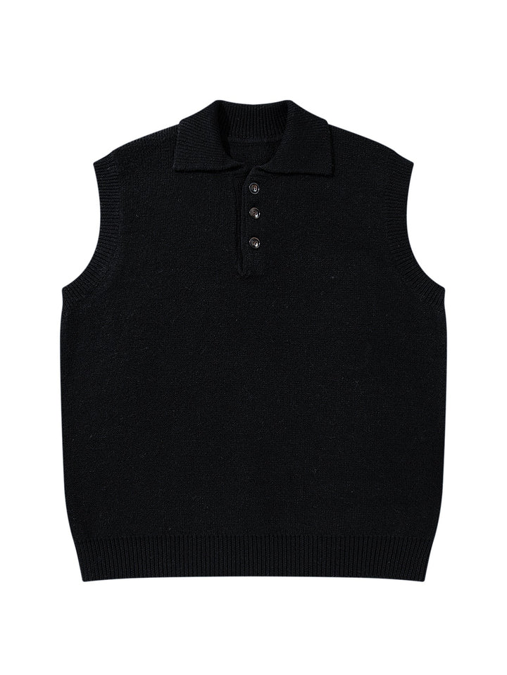 Unisex Ärmellose Strickweste mit Polokragen und Knopfleiste Echoarchiv