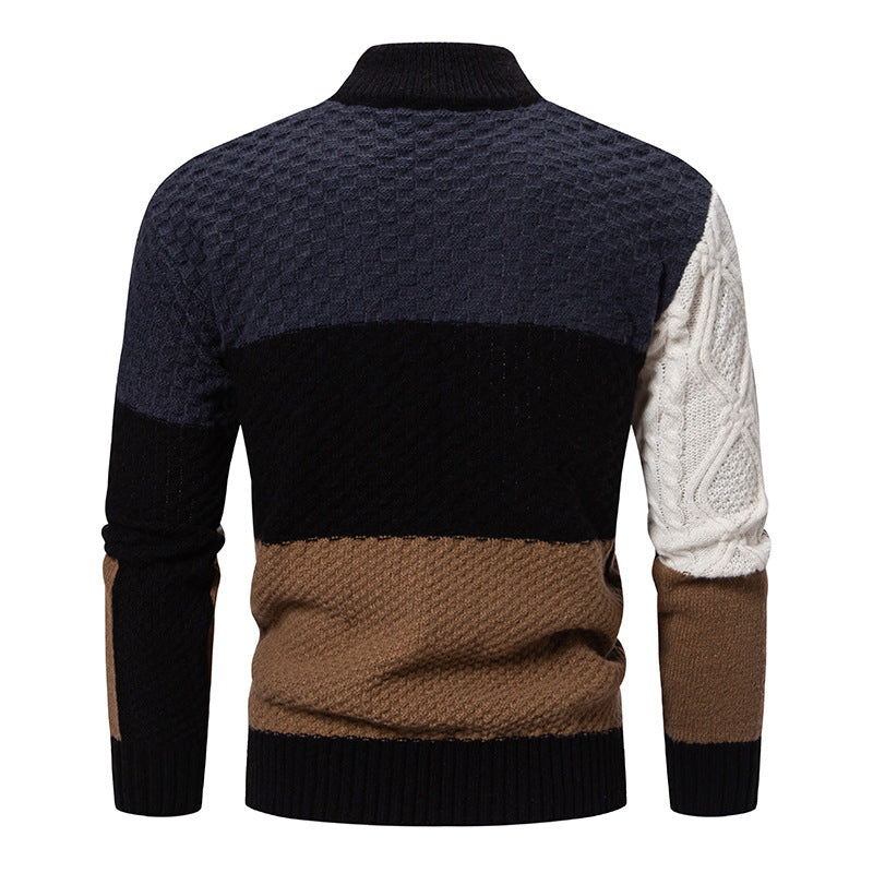 Herren nan strukturierter Patchwork-Strickpullover mit hohem Stehkragen und kombinierten Strickmustern Echo Archiv