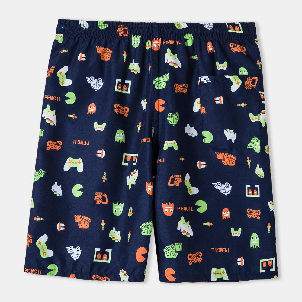 Herren Badeshorts im verspielten Grafikdesign mit elastischem Bund und Reißverschluss Echoarchiv