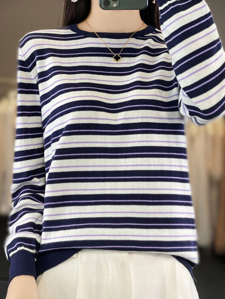 Damen Lässiger Ringel-Feinstrickpullover mit Boxy‑Silhouette und kontrastierenden Rippbündchen Echoarchiv