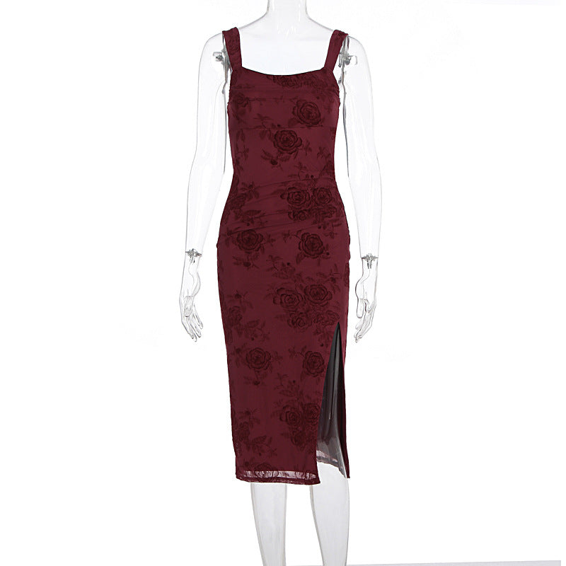 Damen Figurbetontes Kleid mit Spitzenmuster und Schlitz Echo Archiv