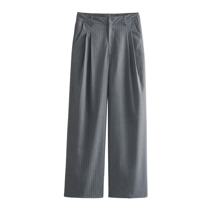 Damen Zweiteiliges Nadelstreifen-Anzugset mit kurzem Knopfblouson und hochtaillierter Faltenhose Echo Archiv