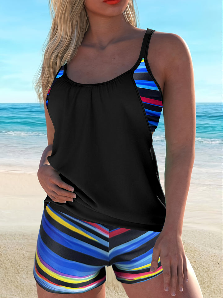 Damen Sportliches Tankini-Set mit modischem Streifenmuster Echo Archiv