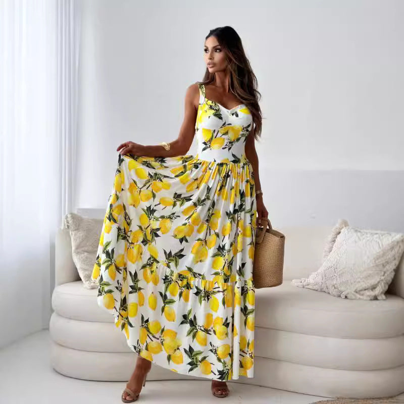Echoarchiv | Bedrucktes Elastisches Taillenloses Statement Maxi Kleid