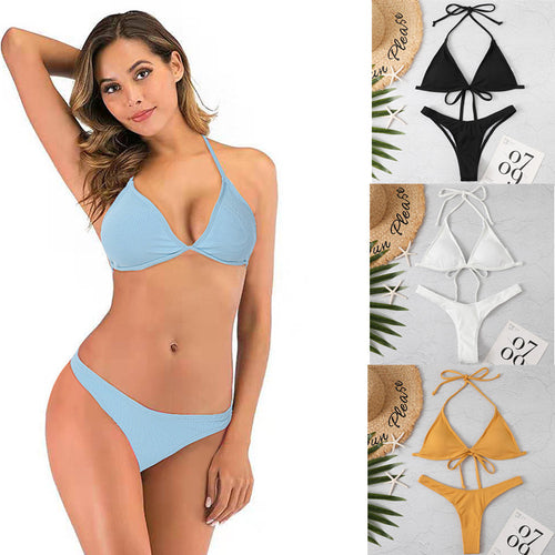 Damen Triangel-Bikini mit geflochtenen Trägern und hohem Beinausschnitt Echo Archiv