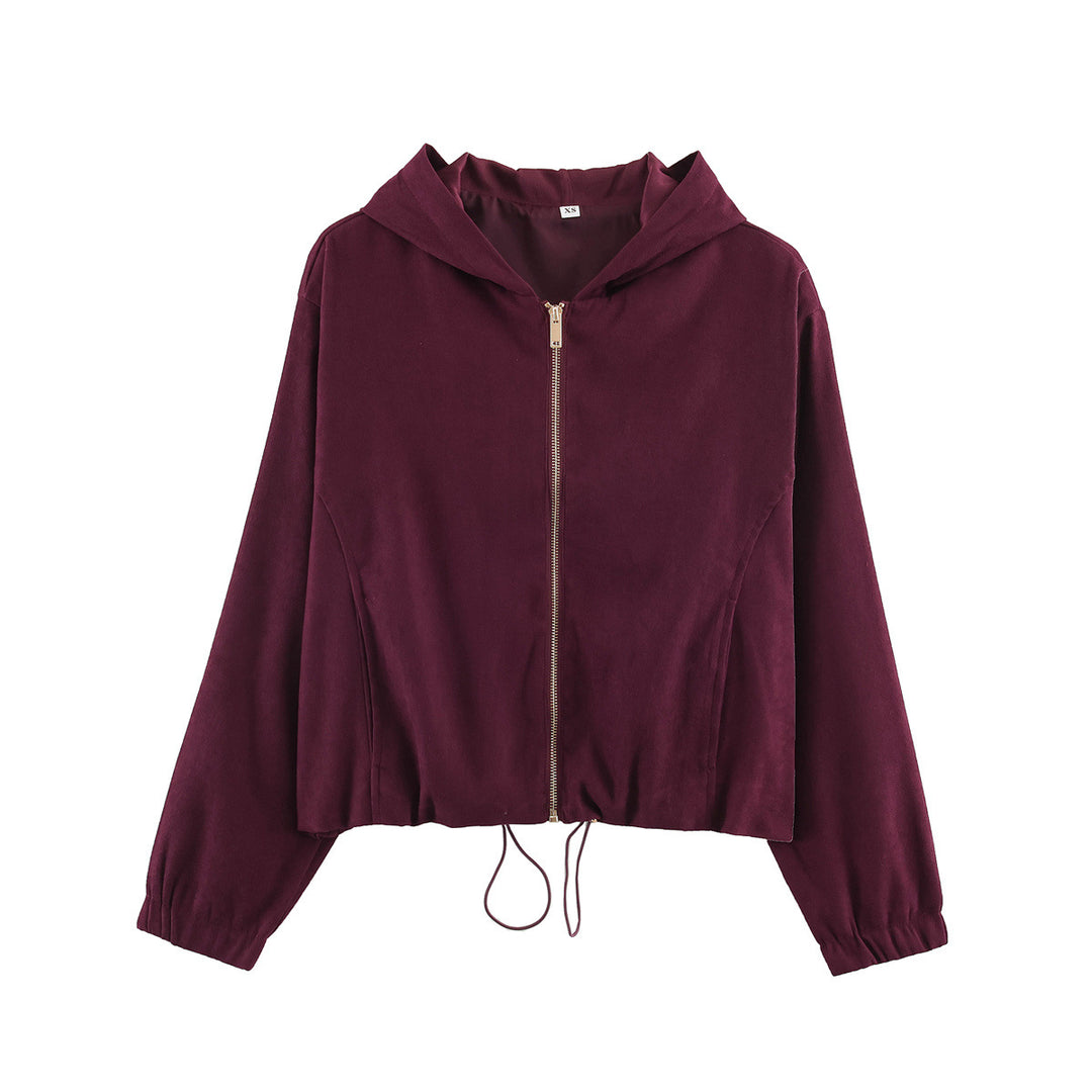 Damen Kurzjacke aus Velours‑Optik mit Kapuze, durchgehendem Reißverschluss und Tunnelzugsaum Echo Archiv