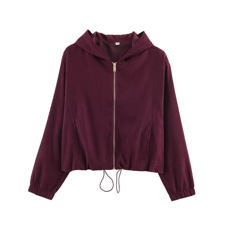 Damen Kurzjacke aus Velours‑Optik mit Kapuze, durchgehendem Reißverschluss und Tunnelzugsaum Echo Archiv
