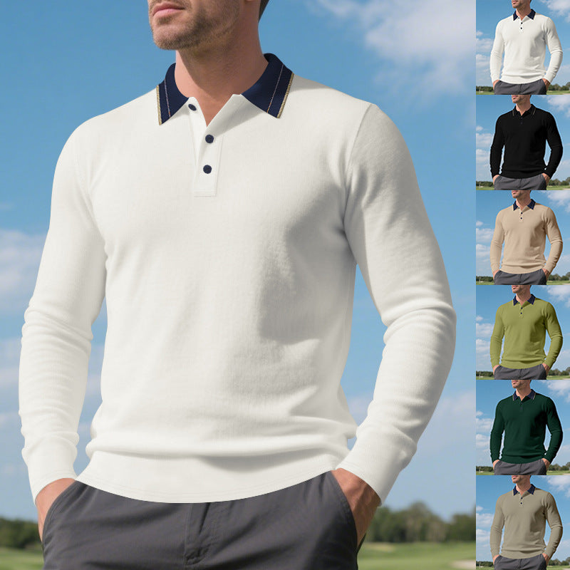 Herren Langarm-Poloshirt aus weichem Baumwollmix mit strukturiertem Kragen Echoarchiv