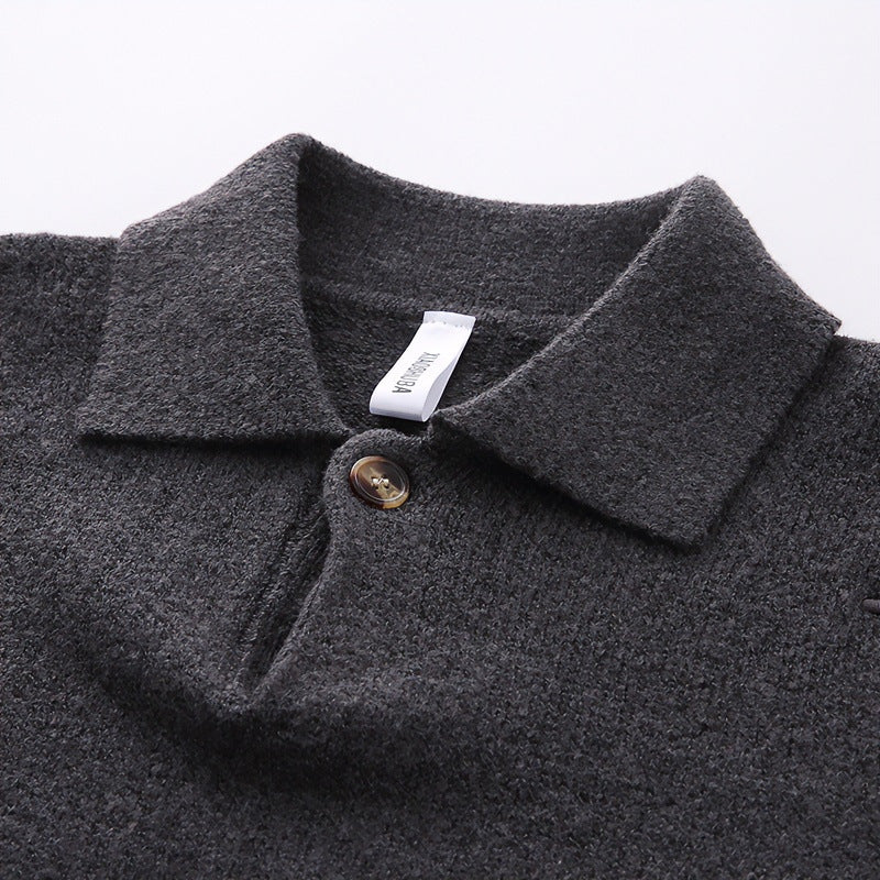 Unisex Lässiger Oversize-Strickpullover mit Polokragen und Halber Knopfleiste Echoarchiv