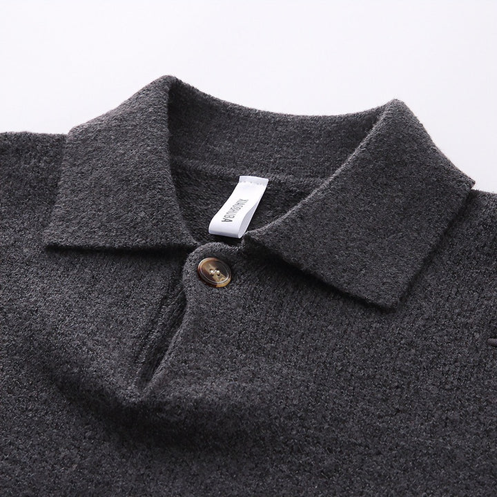 Unisex Lässiger Oversize-Strickpullover mit Polokragen und Halber Knopfleiste Echoarchiv