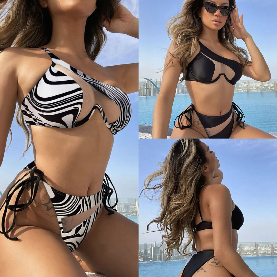 Damen Asymmetrischer Bikini mit transparenten Einsätzen Echo Archiv