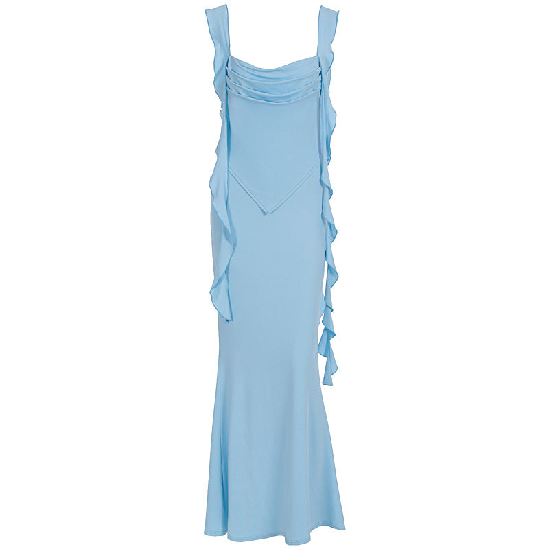 Damen Elegantes Maxi-Kleid mit asymmetrischen Rüschendetails und tiefem V-Ausschnitt Echo Archiv