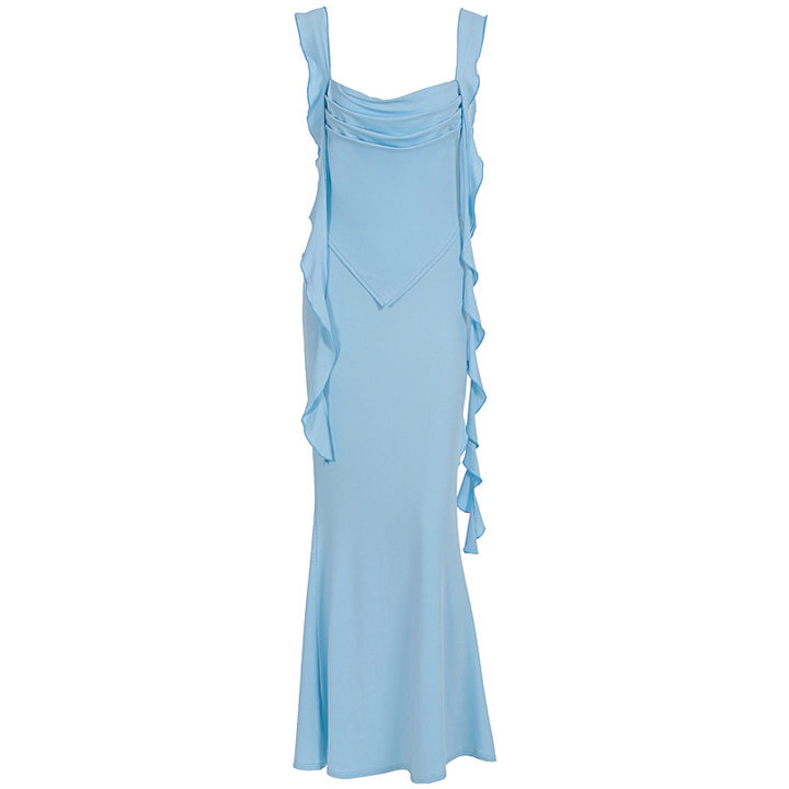 Damen Elegantes Maxi-Kleid mit asymmetrischen Rüschendetails und tiefem V-Ausschnitt Echo Archiv