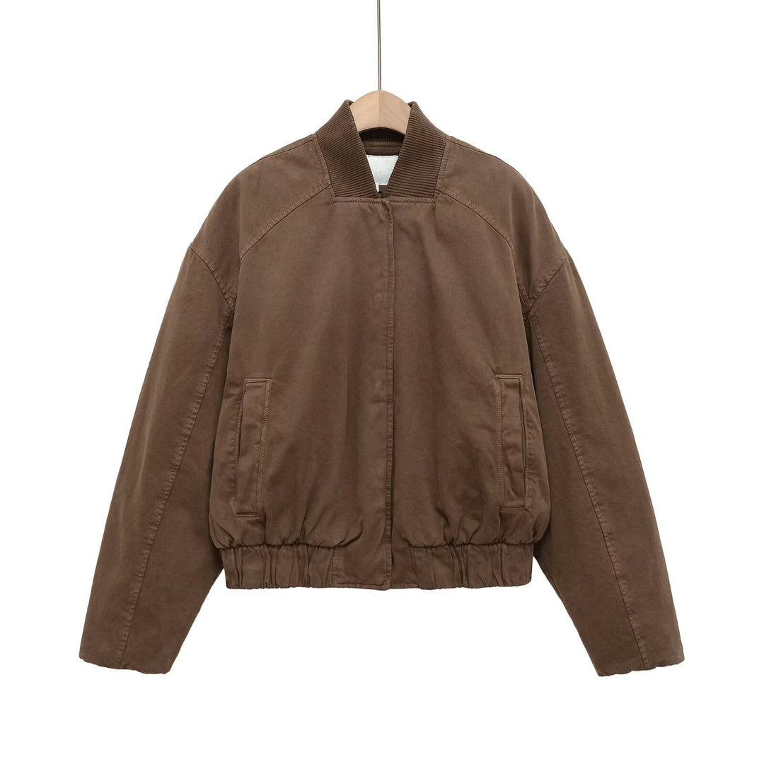 Damen Oversize-Bomberjacke mit gerafftem Saum und Rippenkragen Echo Archiv
