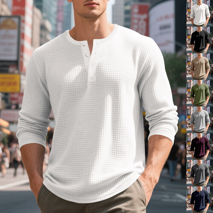 Herren Langarm-Henley-Shirt mit strukturiertem Design Echoarchiv