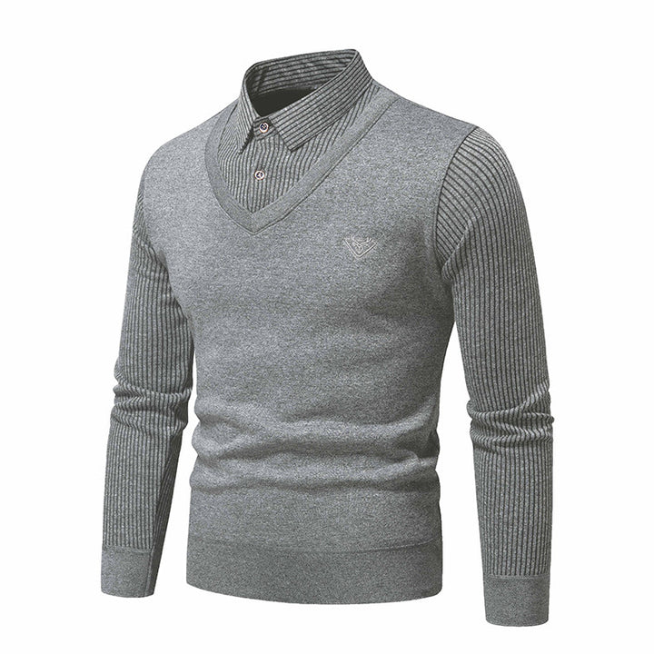 Herren eleganter Strickpullover mit V-Ausschnitt und strukturierten Ärmeln Echoarchiv