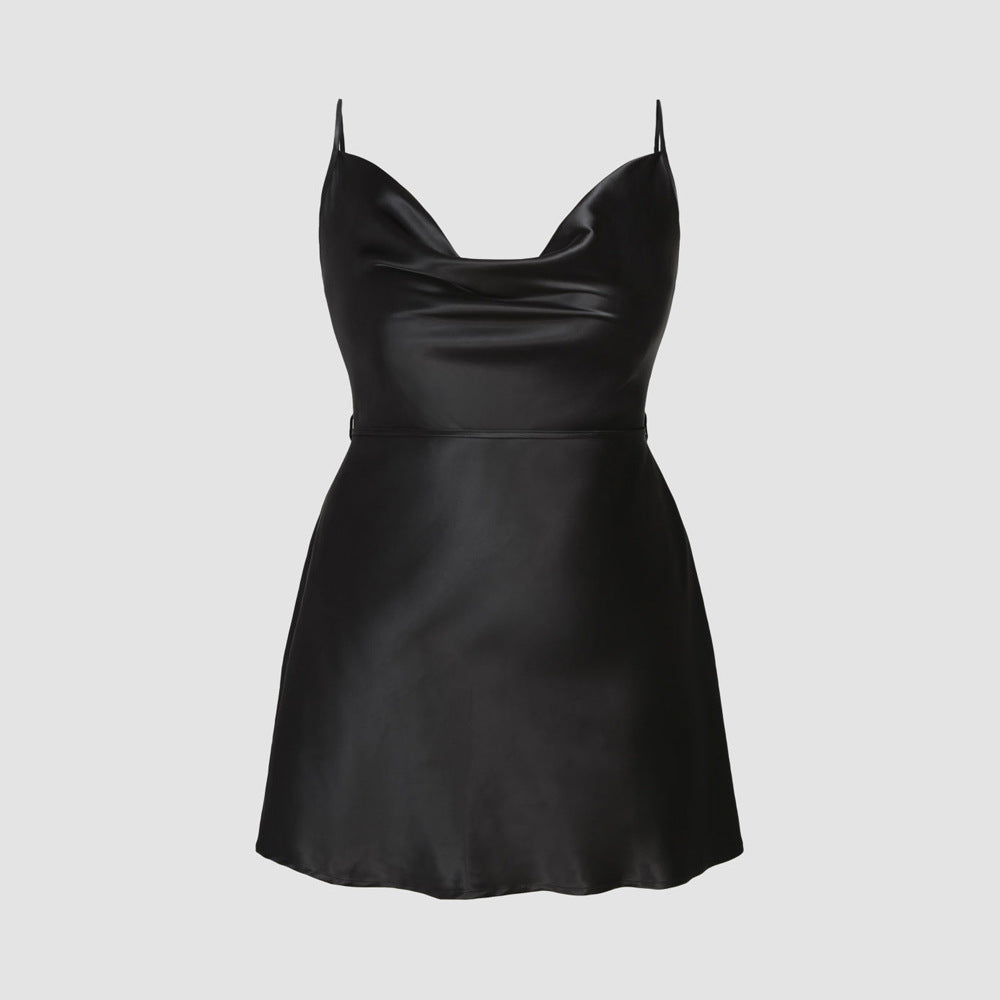 Damen elegantes Satin-Kleid mit verstellbaren Trägern und Taillenband Echo Archiv