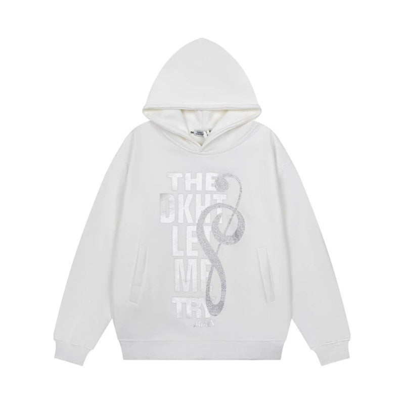 Damen Kapuzenpullover mit Strass-Frontprint, Relaxed-Fit und seitlichen Eingrifftaschen Echoarchiv