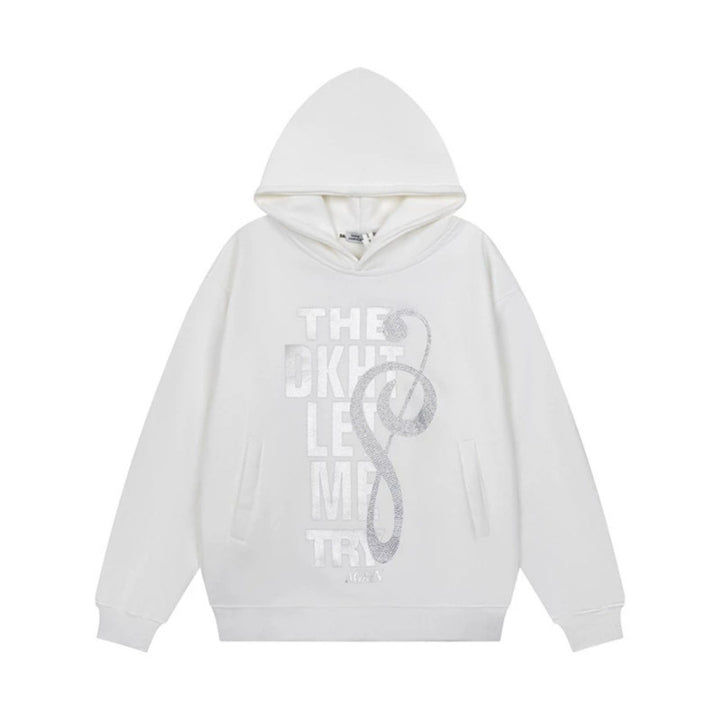 Damen Kapuzenpullover mit Strass-Frontprint, Relaxed-Fit und seitlichen Eingrifftaschen Echoarchiv