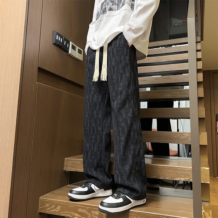 Herren Weite Strukturierte Leinenoptik-Hose mit Relaxed-Silhouette und grafischem Muster Echoarchiv