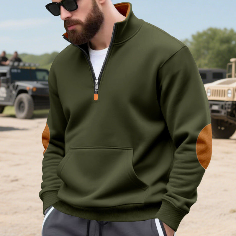 Herren sportlicher Pullover mit halbem Reißverschluss und praktischem Kängurutasche Echoarchiv