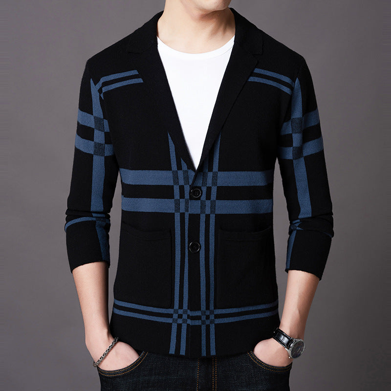 Herren eleganter Strickblazer mit modernem Karomuster Echoarchiv