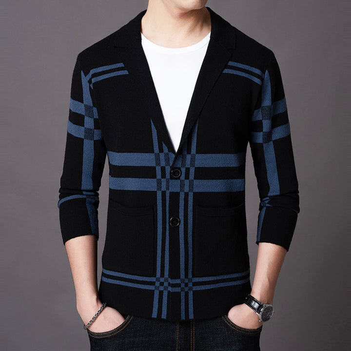 Herren eleganter Strickblazer mit modernem Karomuster Echoarchiv