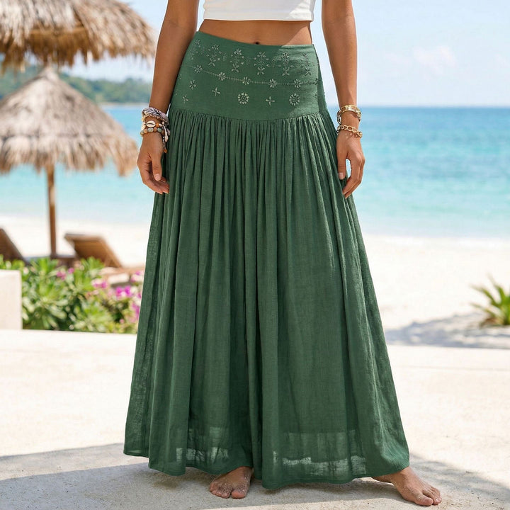 Damen nan maxi-Volantrock mit besticktem Bund und feinen Falten Echo Archiv