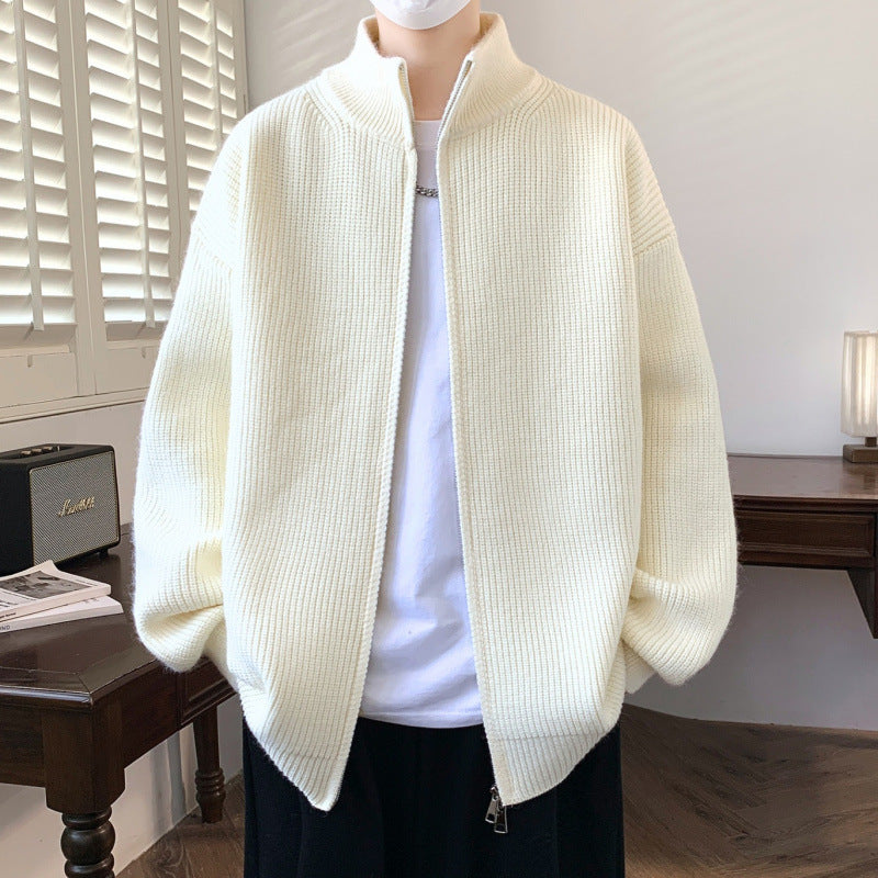 Herren Oversized Strick‑Zipjacke mit hohem Stehkragen und feiner Rippstruktur Echoarchiv
