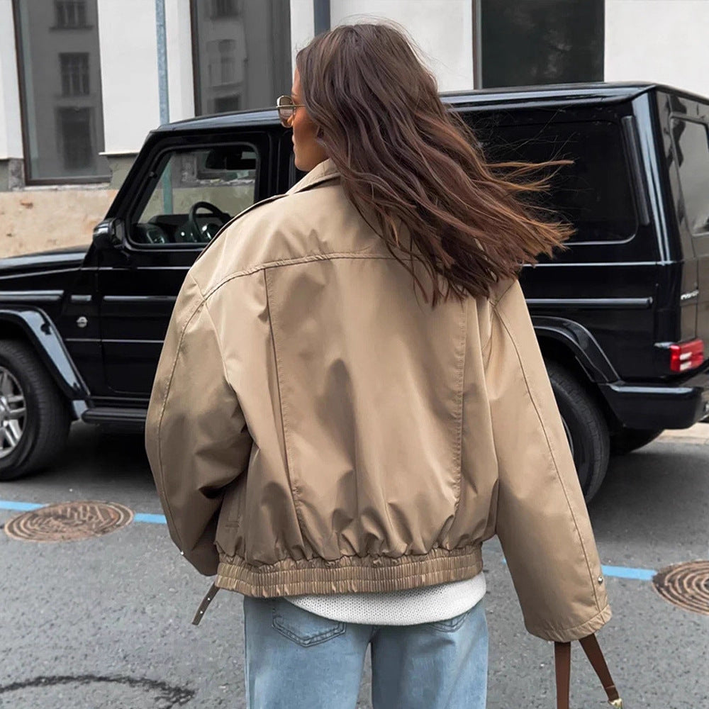 Damen Kurzjacke im Oversize-Look mit weitem Revers und Tunnelzug-Taillierung Echoarchiv