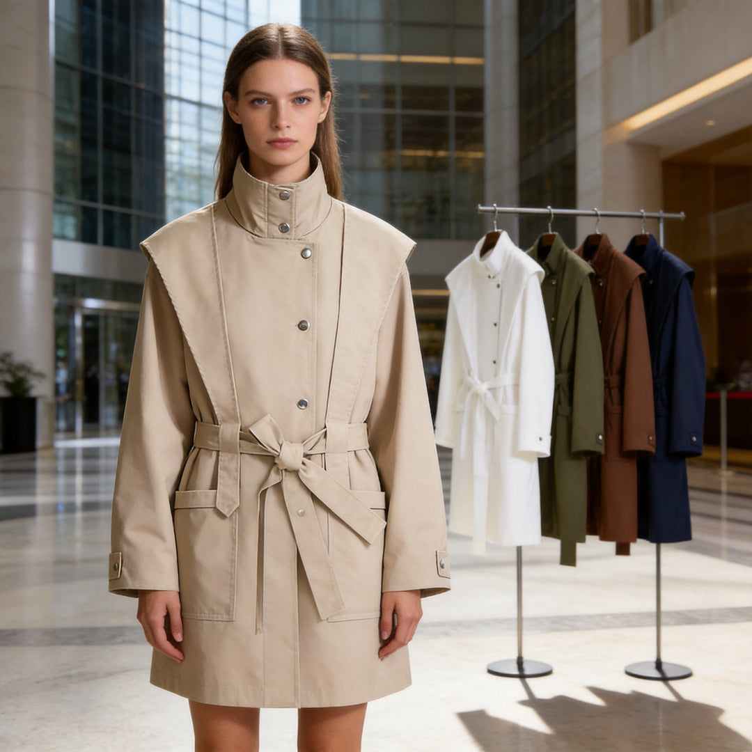 Damen Übergangsjacke mit Cape-Detail und Bindegürtel Echo Archiv