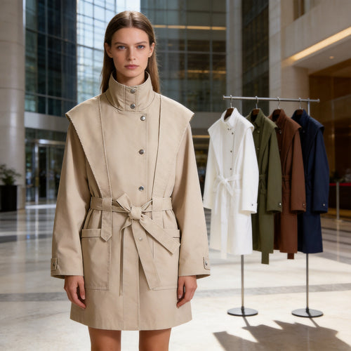 Damen Übergangsjacke mit Cape-Detail und Bindegürtel Echo Archiv
