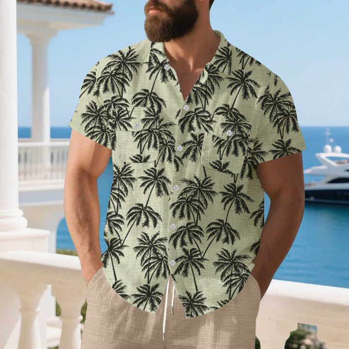 Herren lässiges Kurzarm-Hemd im tropischen Palmen-Design mit Taschen Echoarchiv