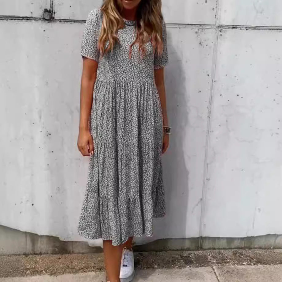 Damen nan geblümtes gekrepptes Midikleid mit geraffter Empire-Taille, kurzen Ärmeln und stufigem Volantrock Echo Archiv