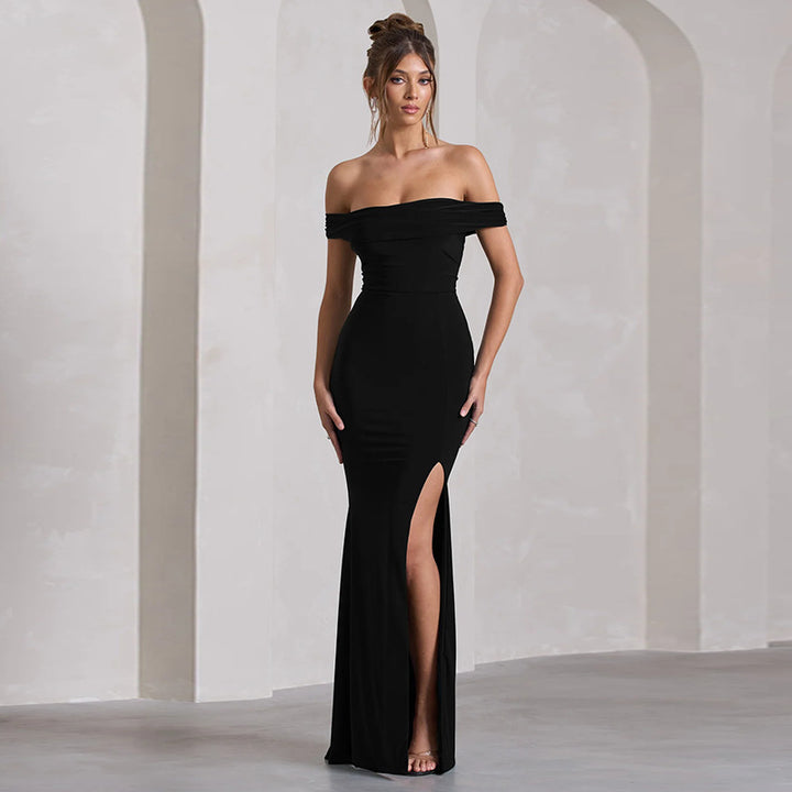 Damen Maxi-Kleid mit schulterfreiem Design und elegantem Schlitz Echo Archiv