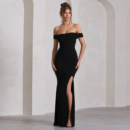 Damen Maxi-Kleid mit schulterfreiem Design und elegantem Schlitz Echo Archiv