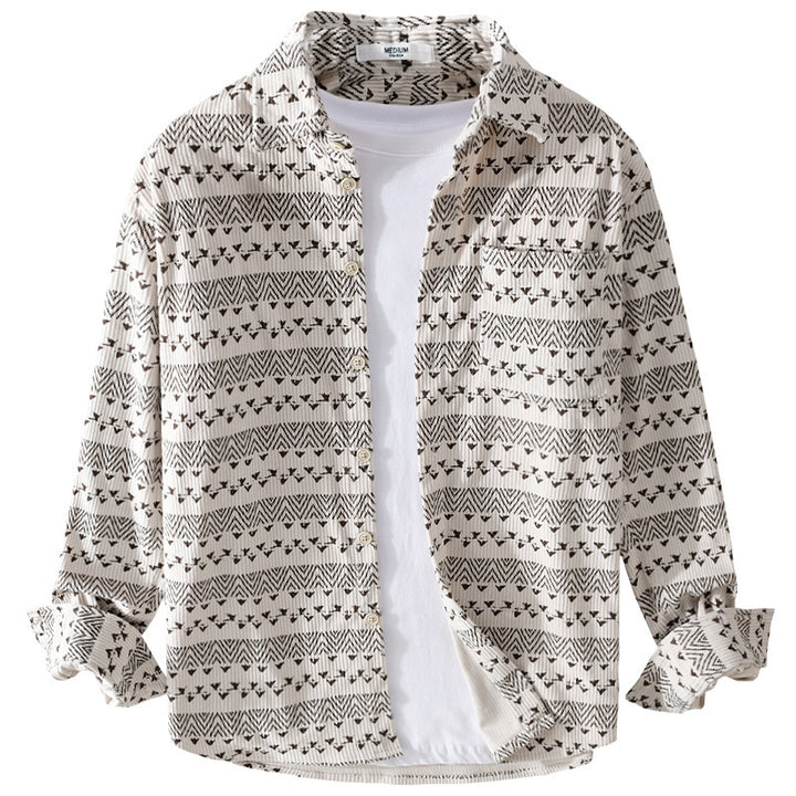 Herren Struktur-Kord-Hemdjacke im Vintage-Look mit Norweger-Motiv Echoarchiv