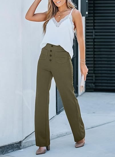 Damen Hochtaillierte weite Hose mit Knopfleiste und aufgesetzten Taschen Echo Archiv