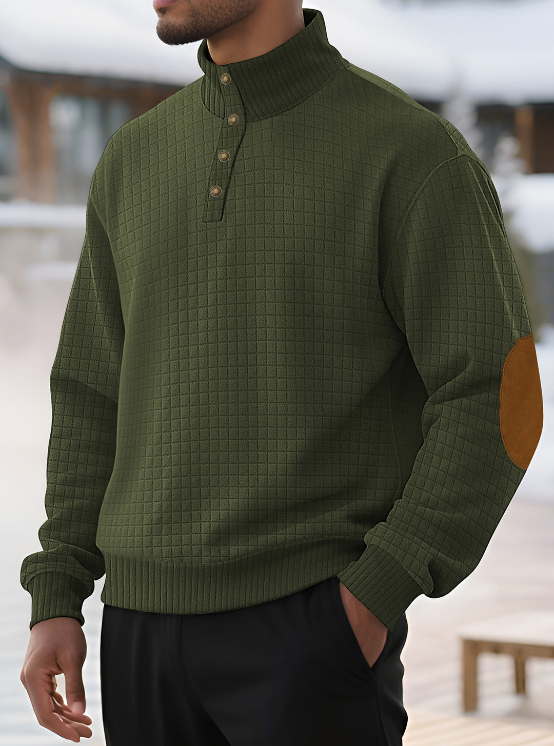 Herren modischer Stehkragenpullover mit strukturiertem Gewebe und Knopfverschluss Echoarchiv
