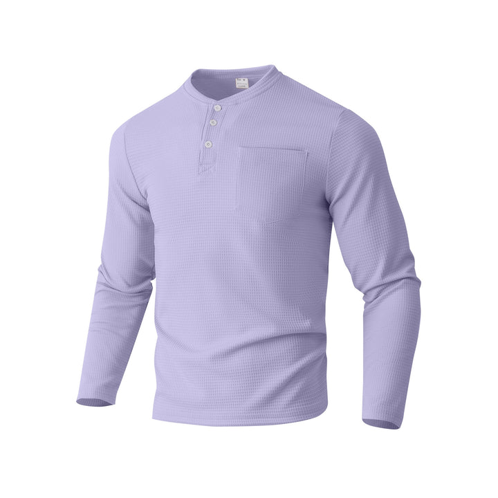 Herren Langarm Henley mit Waffelstruktur und Brusttasche thermisches Langarmshirt – Marzano