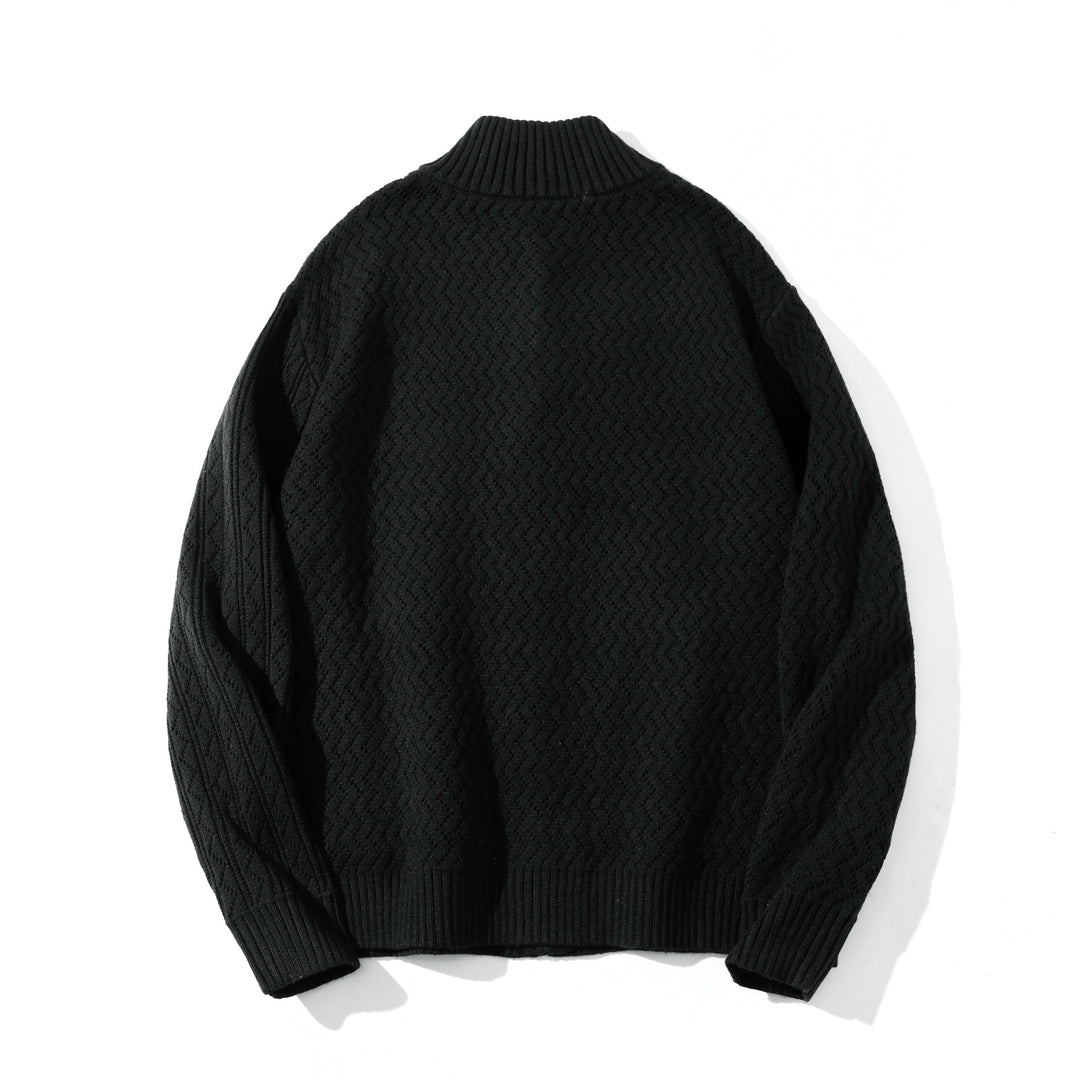 Unisex strukturierte Strick‑Zipjacke mit hohem Rippkragen und Kängurutaschen Echoarchiv