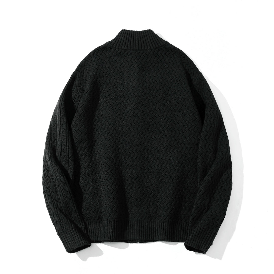 Unisex strukturierte Strick‑Zipjacke mit hohem Rippkragen und Kängurutaschen Echoarchiv
