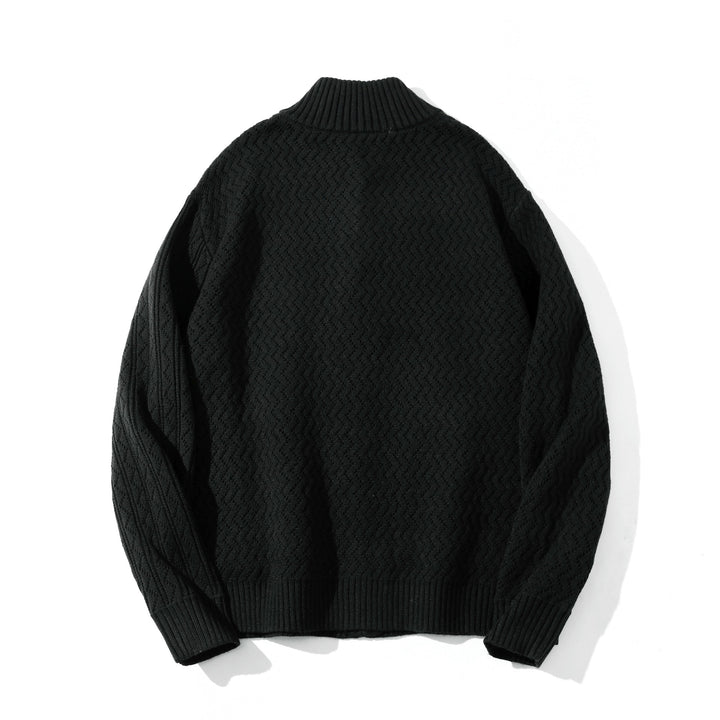 Unisex strukturierte Strick‑Zipjacke mit hohem Rippkragen und Kängurutaschen Echoarchiv